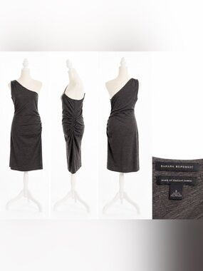 Banana Republic One-Shoulder Charcoal Ruched Dress